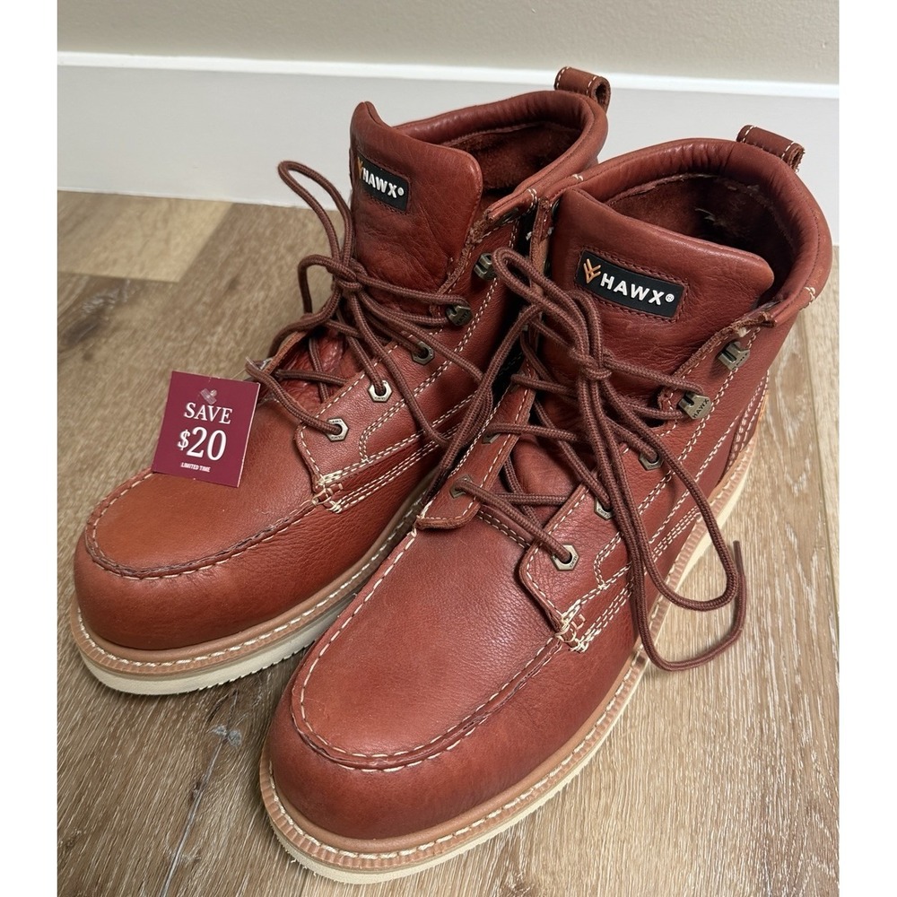 Hawx Men's 6" Grade Work Boots Soft Toe Size 14D Red Brown Leather NWT